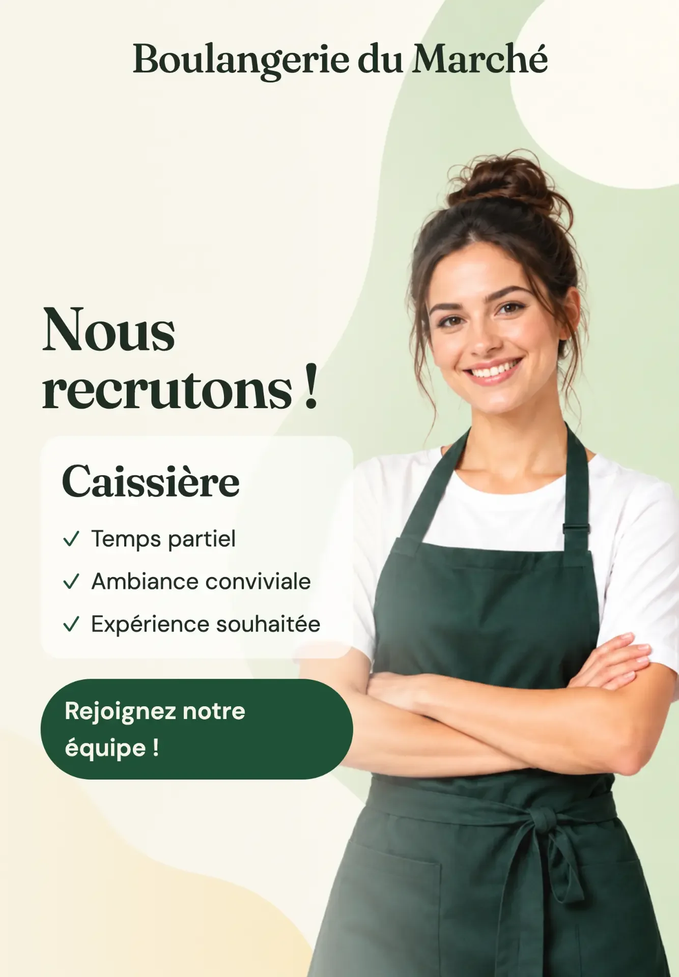 Hiring — Tablet next to the till showing a shop welcome screen: name, welcome message, opening hours and payment notice