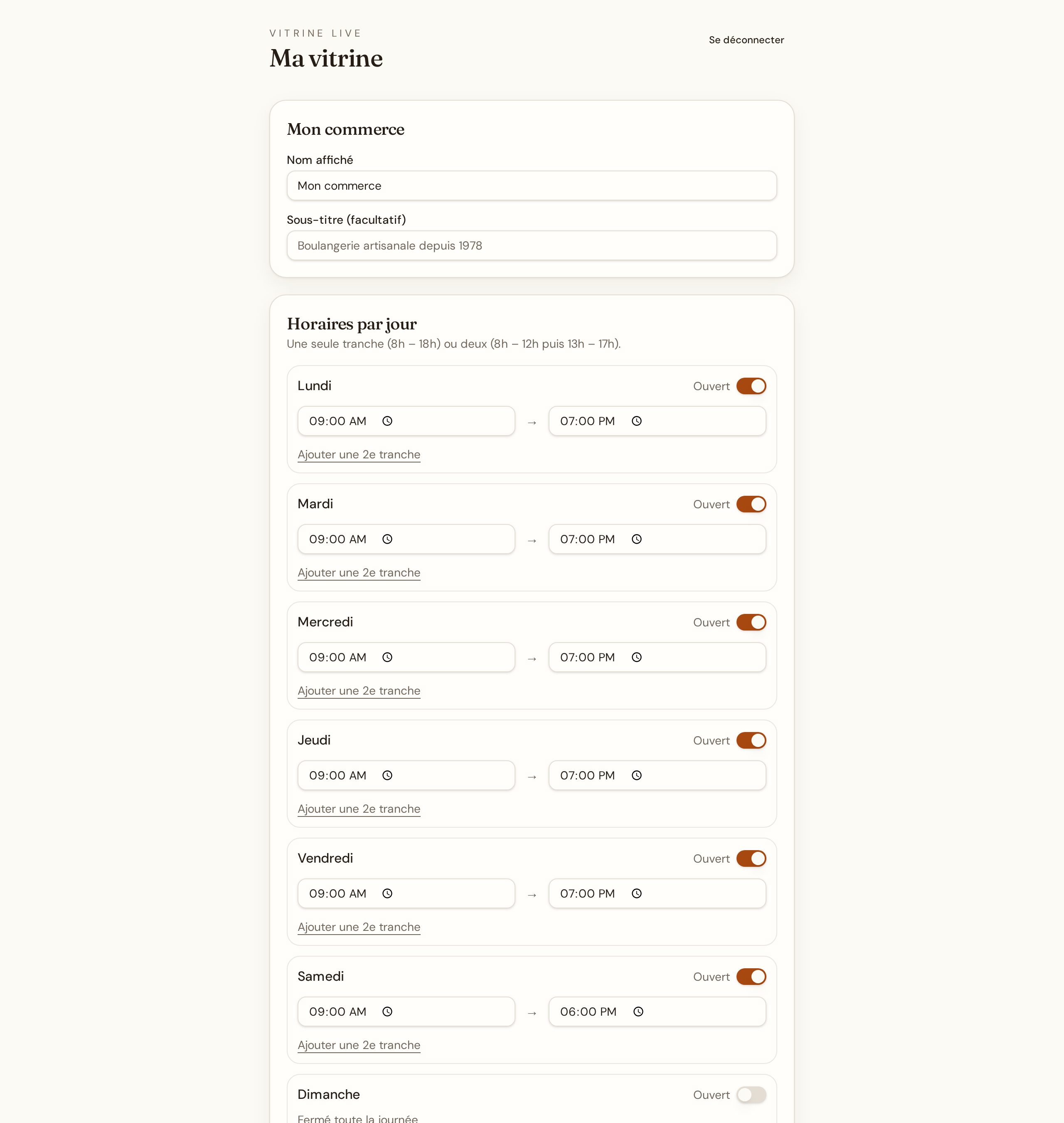 Simple mobile admin interface to edit opening hours and poster appearance